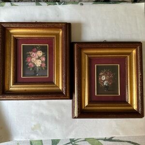 Vintage Framed Original Floral Still Life Oil Paintings Signed Saru